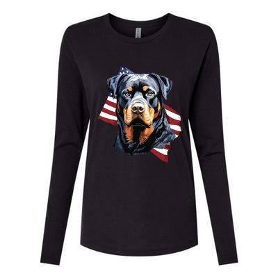 Rottweiler Patriotic 4th Of July Dog Lover American USA Womens Cotton Relaxed Long Sleeve T-Shirt