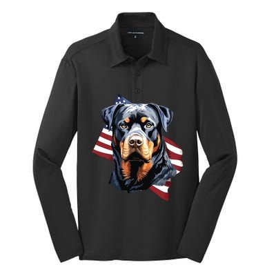 Rottweiler Patriotic 4th Of July Dog Lover American USA Silk Touch Performance Long Sleeve Polo