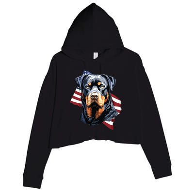 Rottweiler Patriotic 4th Of July Dog Lover American USA Crop Fleece Hoodie