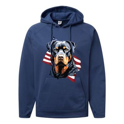 Rottweiler Patriotic 4th Of July Dog Lover American USA Performance Fleece Hoodie