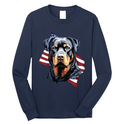 Rottweiler Patriotic 4th Of July Dog Lover American USA Long Sleeve Shirt