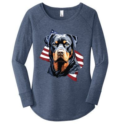 Rottweiler Patriotic 4th Of July Dog Lover American USA Women's Perfect Tri Tunic Long Sleeve Shirt