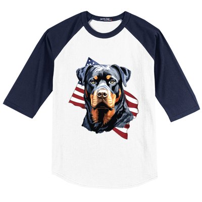 Rottweiler Patriotic 4th Of July Dog Lover American USA Baseball Sleeve Shirt