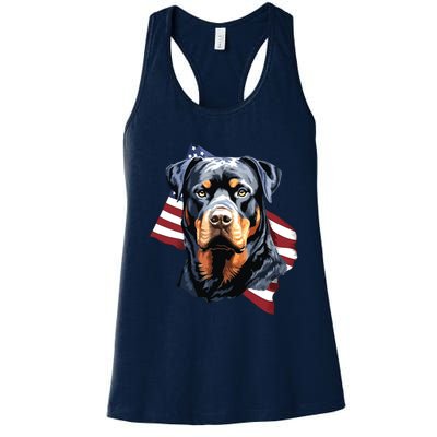 Rottweiler Patriotic 4th Of July Dog Lover American USA Women's Racerback Tank