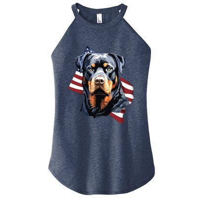 Rottweiler Patriotic 4th Of July Dog Lover American USA Women’s Perfect Tri Rocker Tank