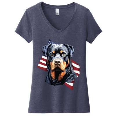 Rottweiler Patriotic 4th Of July Dog Lover American USA Women's V-Neck T-Shirt