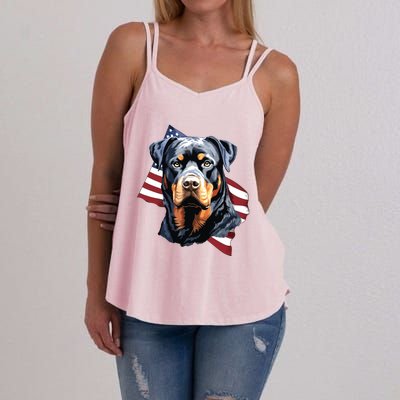 Rottweiler Patriotic 4th Of July Dog Lover American USA Women's Strappy Tank