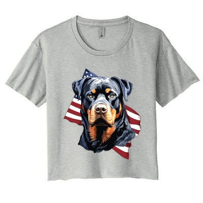 Rottweiler Patriotic 4th Of July Dog Lover American USA Women's Crop Top Tee