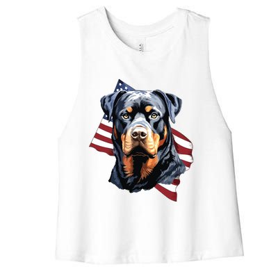 Rottweiler Patriotic 4th Of July Dog Lover American USA Women's Racerback Cropped Tank