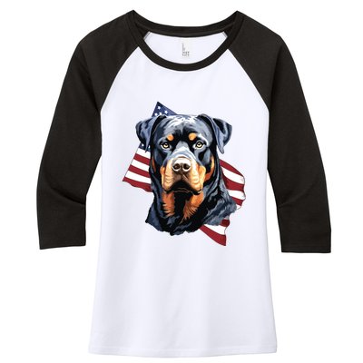 Rottweiler Patriotic 4th Of July Dog Lover American USA Women's Tri-Blend 3/4-Sleeve Raglan Shirt