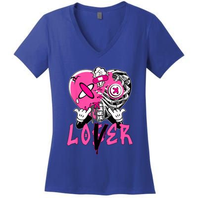 Racer Pink 5s Tee To Match Loser Lover Heart 5 Racer Blue Women's V-Neck T-Shirt