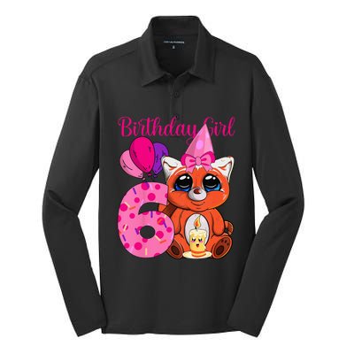 Red Panda 6th Birthday Im 6 Years Old Silk Touch Performance Long Sleeve Polo