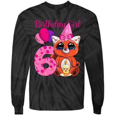 Red Panda 6th Birthday Im 6 Years Old Tie-Dye Long Sleeve Shirt