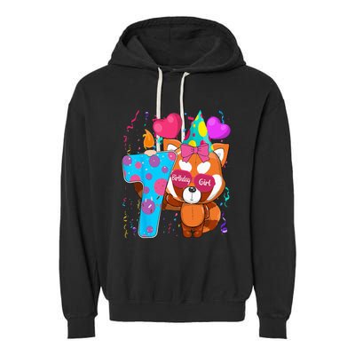 Red Panda 7th Birthday Im 7 Years Old Birthday Party Garment-Dyed Fleece Hoodie