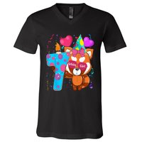 Red Panda 7th Birthday Im 7 Years Old Birthday Party V-Neck T-Shirt