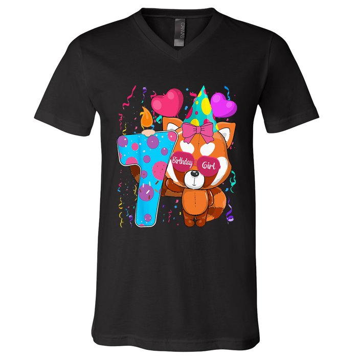 Red Panda 7th Birthday Im 7 Years Old Birthday Party V-Neck T-Shirt