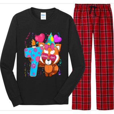 Red Panda 7th Birthday Im 7 Years Old Birthday Party Long Sleeve Pajama Set