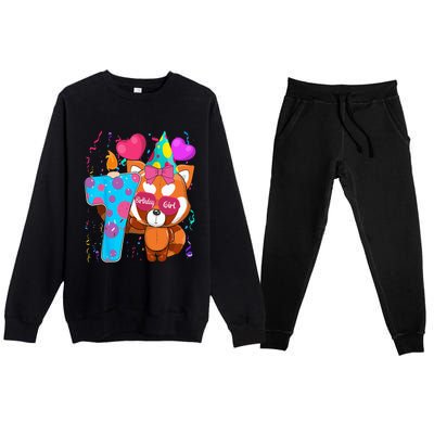 Red Panda 7th Birthday Im 7 Years Old Birthday Party Premium Crewneck Sweatsuit Set