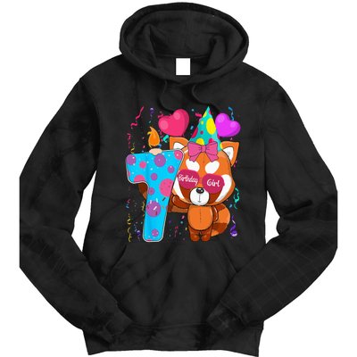 Red Panda 7th Birthday Im 7 Years Old Birthday Party Tie Dye Hoodie