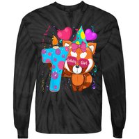 Red Panda 7th Birthday Im 7 Years Old Birthday Party Tie-Dye Long Sleeve Shirt