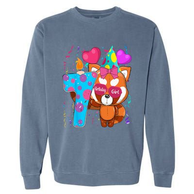 Red Panda 7th Birthday Im 7 Years Old Birthday Party Garment-Dyed Sweatshirt