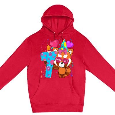 Red Panda 7th Birthday Im 7 Years Old Birthday Party Premium Pullover Hoodie