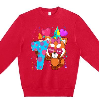 Red Panda 7th Birthday Im 7 Years Old Birthday Party Premium Crewneck Sweatshirt