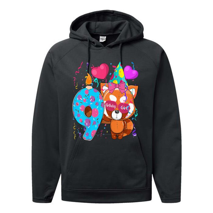 Red Panda 9th Birthday Im 9 Years Old Birthday Performance Fleece Hoodie