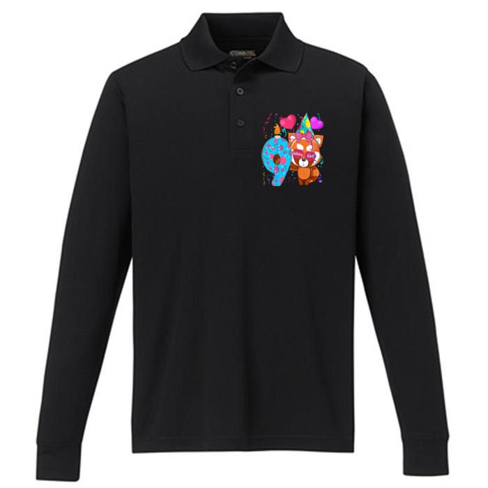 Red Panda 9th Birthday Im 9 Years Old Birthday Performance Long Sleeve Polo