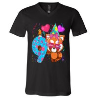 Red Panda 9th Birthday Im 9 Years Old Birthday V-Neck T-Shirt