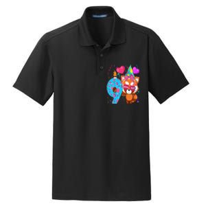 Red Panda 9th Birthday Im 9 Years Old Birthday Dry Zone Grid Polo