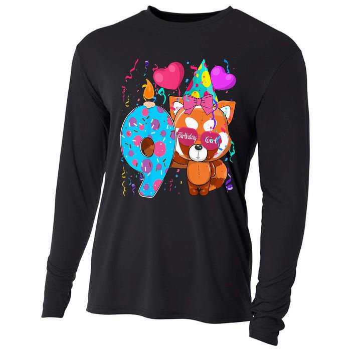 Red Panda 9th Birthday Im 9 Years Old Birthday Cooling Performance Long Sleeve Crew