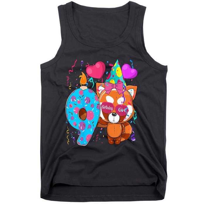 Red Panda 9th Birthday Im 9 Years Old Birthday Tank Top