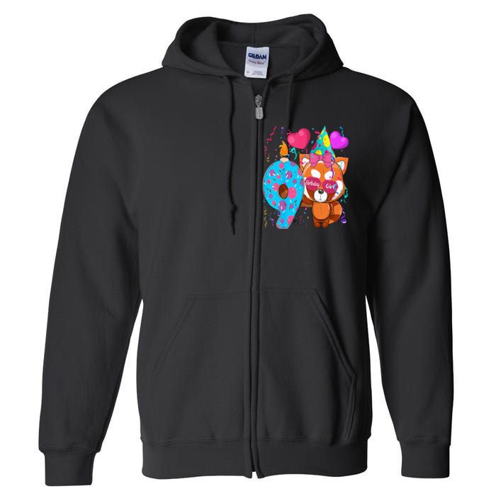 Red Panda 9th Birthday Im 9 Years Old Birthday Full Zip Hoodie