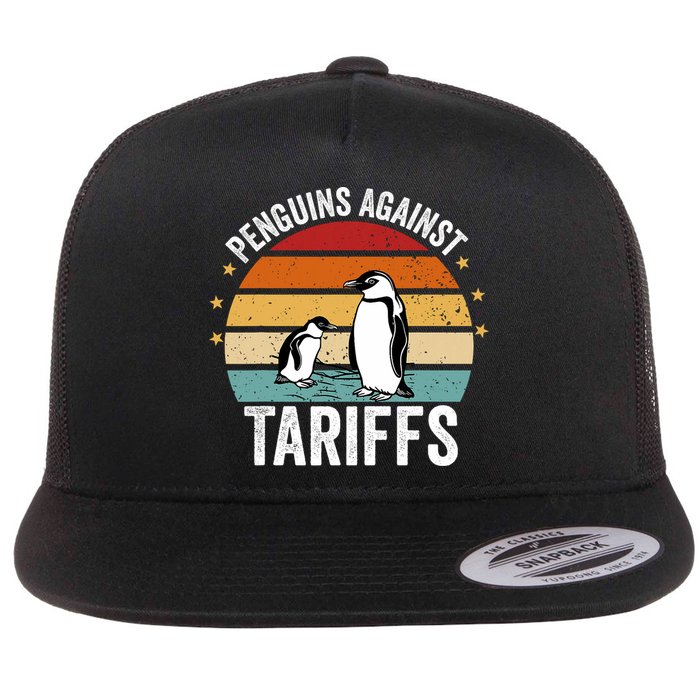 Retro Penguins Against Tariffs Anti Tariffs Funny Penguins  Flat Bill Trucker Hat