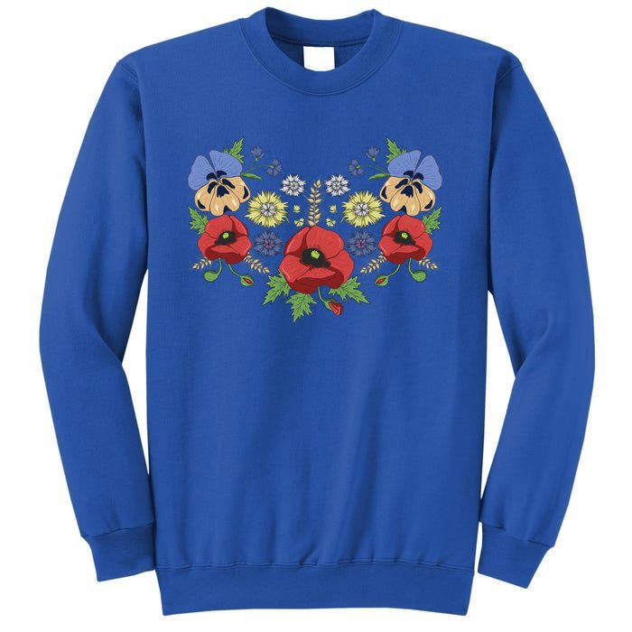 Red Poppies And Pansies Cute Floral Ukrainian Vyshyvanka Style Gift Sweatshirt