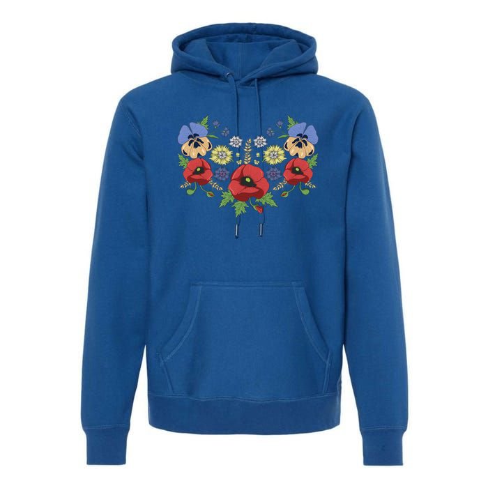 Red Poppies And Pansies Cute Floral Ukrainian Vyshyvanka Style Gift Premium Hoodie