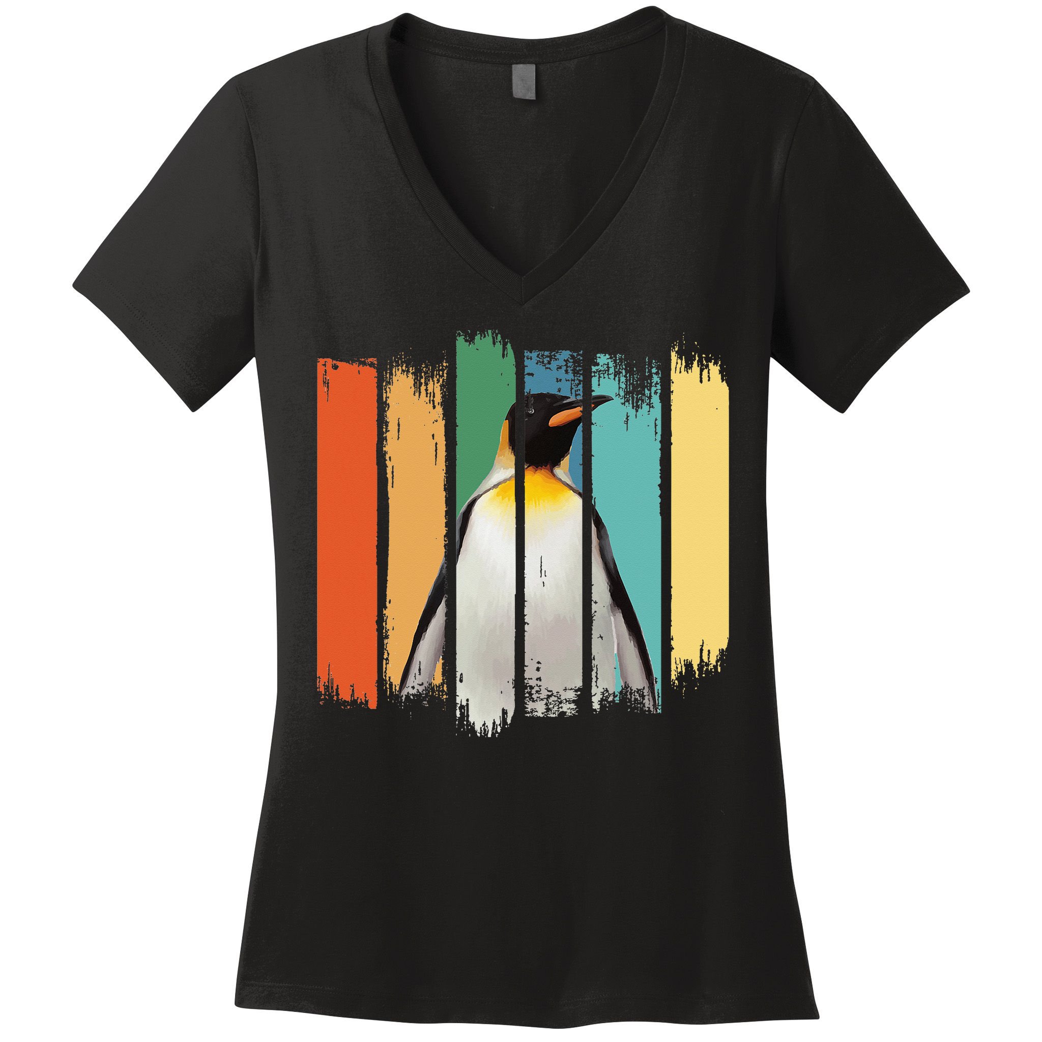 Retro Penguin Arctic Wildlife Nature Vintage Style Women's V-Neck T-Shirt
