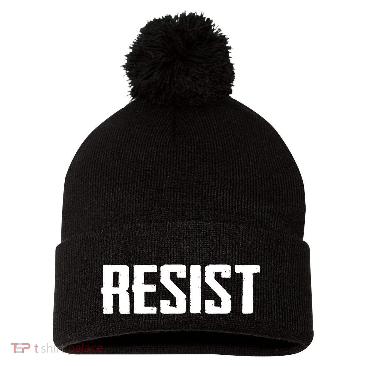 Resist Political Anti Authority Protest Rebel Rally March Pom Pom 12in Knit Beanie