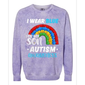 rainbow puzzle Autism I Wear Blue For Son Autism Awareness Colorblast Crewneck Sweatshirt