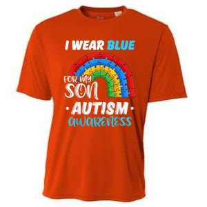 rainbow puzzle Autism I Wear Blue For Son Autism Awareness Cooling Performance Crew T-Shirt