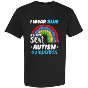 rainbow puzzle Autism I Wear Blue For Son Autism Awareness Garment-Dyed Heavyweight T-Shirt