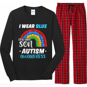 rainbow puzzle Autism I Wear Blue For Son Autism Awareness Long Sleeve Pajama Set