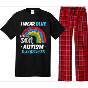 rainbow puzzle Autism I Wear Blue For Son Autism Awareness Pajama Set