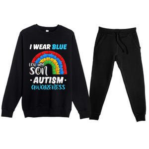 rainbow puzzle Autism I Wear Blue For Son Autism Awareness Premium Crewneck Sweatsuit Set