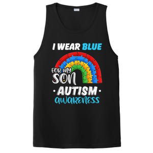 rainbow puzzle Autism I Wear Blue For Son Autism Awareness PosiCharge Competitor Tank