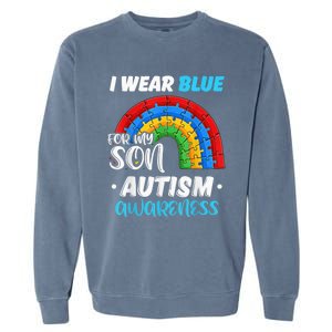 rainbow puzzle Autism I Wear Blue For Son Autism Awareness Garment-Dyed Sweatshirt