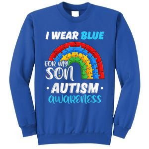 rainbow puzzle Autism I Wear Blue For Son Autism Awareness Sweatshirt