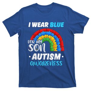 rainbow puzzle Autism I Wear Blue For Son Autism Awareness T-Shirt