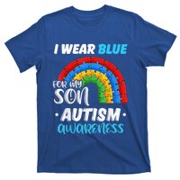 rainbow puzzle Autism I Wear Blue For Son Autism Awareness T-Shirt